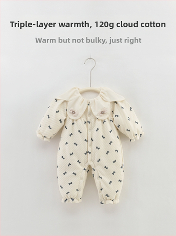 Kūdikų bodis/šliaužiamas kombinezonas iš medvilnės, stora, ilgos rankovės, užsegimas vienos eilės sagomis