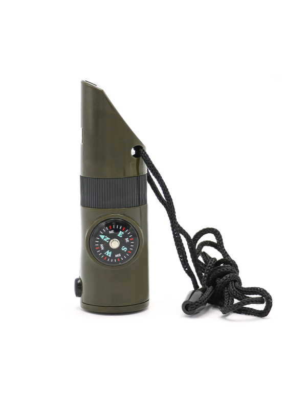 Къмпинг 7-в-1 мултифункционална свирка за оцеляване с LED светлина, термометър и компас