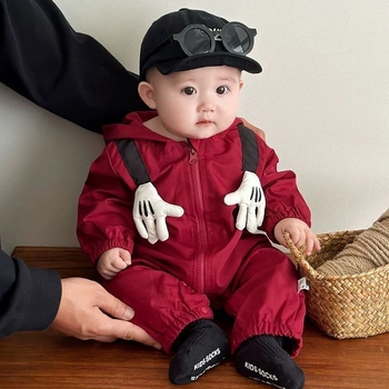 Бебешки гащеризон с качулка – дълъг ръкав, пролетно/есенно, цип за закопчаване, възраст 1–3 години