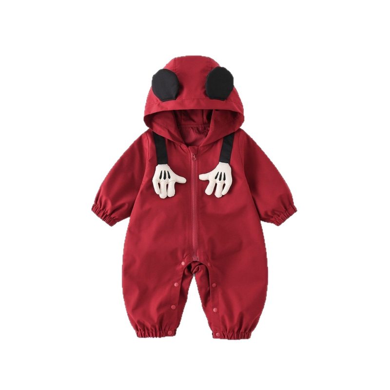 Бебешки гащеризон с качулка – дълъг ръкав, пролетно/есенно, цип за закопчаване, възраст 1–3 години