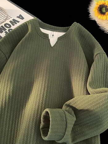 Muški dugi rukav T-shirt od poliestera s flisom u unutrašnjosti, okrugli izrez, jednobojni