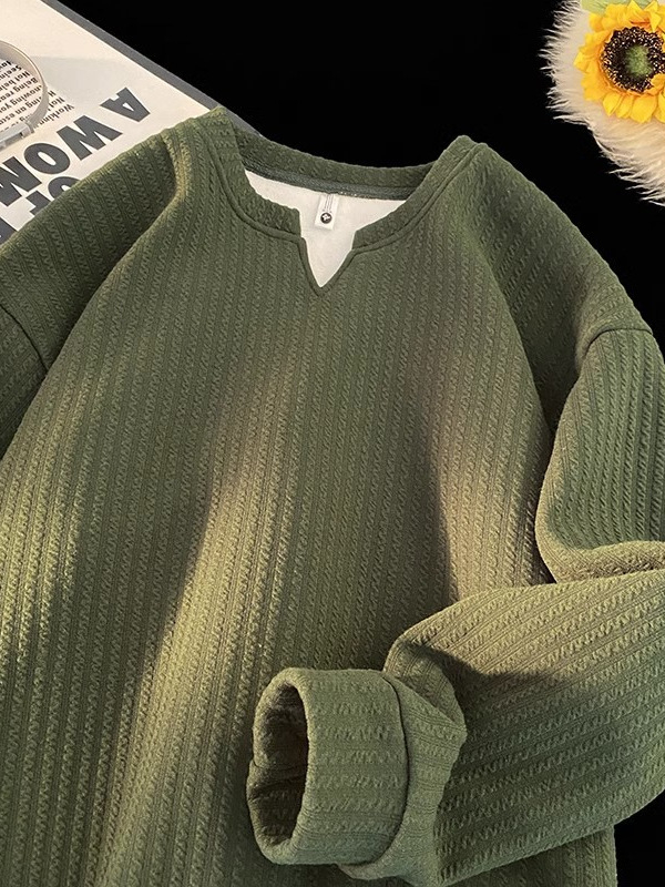 Muški dugi rukav T-shirt od poliestera s flisom u unutrašnjosti, okrugli izrez, jednobojni