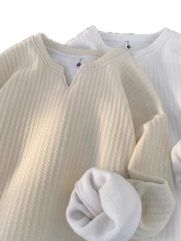 Muški dugi rukav T-shirt od poliestera s flisom u unutrašnjosti, okrugli izrez, jednobojni