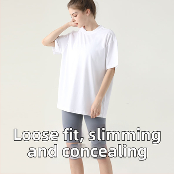 Joga marškinėliai, laisvas kirpimas, vidutinio ilgio, trumpomis rankovėmis, kvėpuojantis, 100% medvilnė