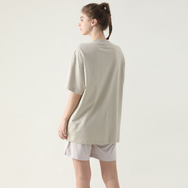 Joga marškinėliai, laisvas kirpimas, vidutinio ilgio, trumpomis rankovėmis, kvėpuojantis, 100% medvilnė