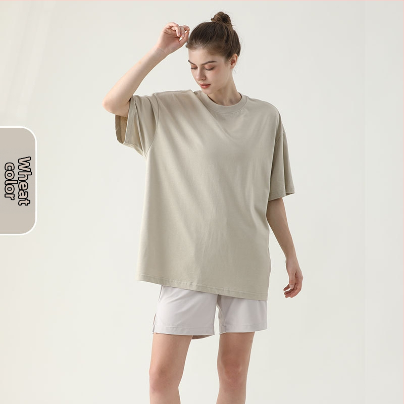 Joga marškinėliai, laisvas kirpimas, vidutinio ilgio, trumpomis rankovėmis, kvėpuojantis, 100% medvilnė