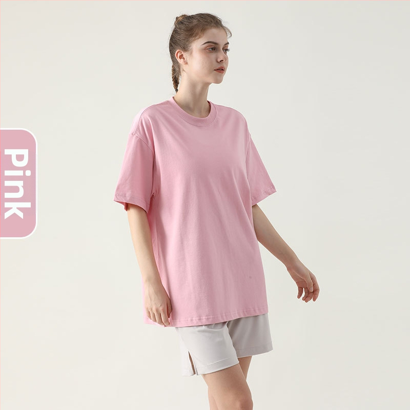 Joga marškinėliai, laisvas kirpimas, vidutinio ilgio, trumpomis rankovėmis, kvėpuojantis, 100% medvilnė