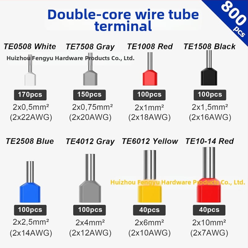 Sada terminálov typu trubica, meď, predizolované, európsky štýl, 800 ks