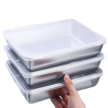 Nehrđajući čelik posuda s poklopcem, pravokutna, za čuvanje svježeg i pripremu obroka; zapremina 800–1000 ml