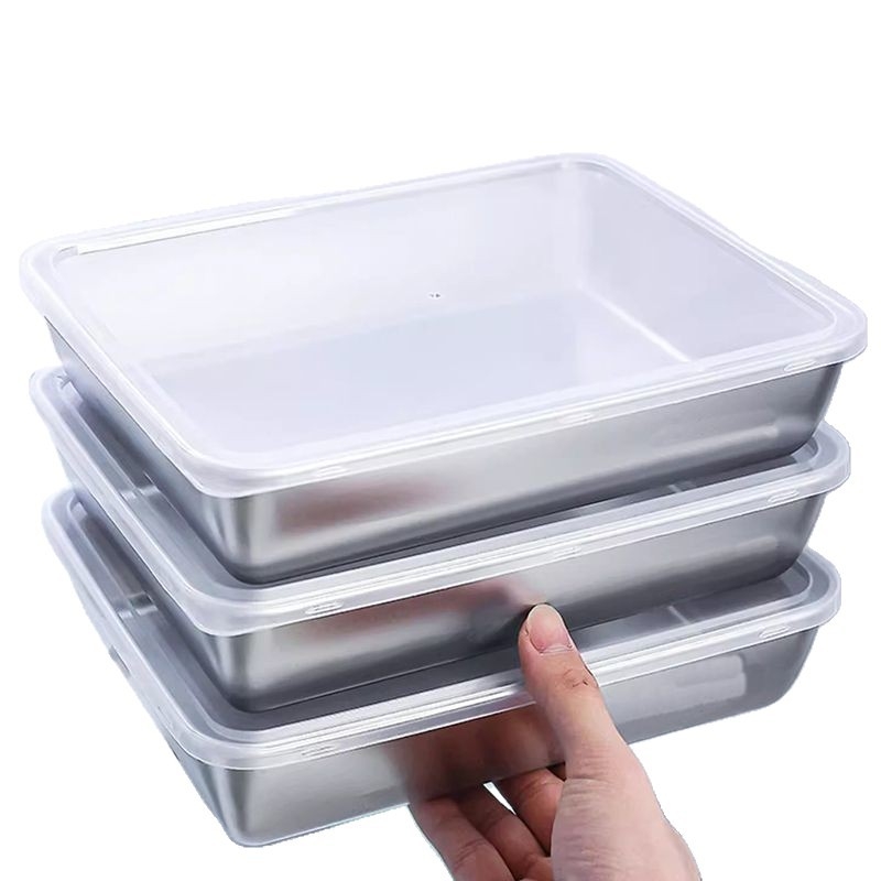 Nehrđajući čelik posuda s poklopcem, pravokutna, za čuvanje svježeg i pripremu obroka; zapremina 800–1000 ml