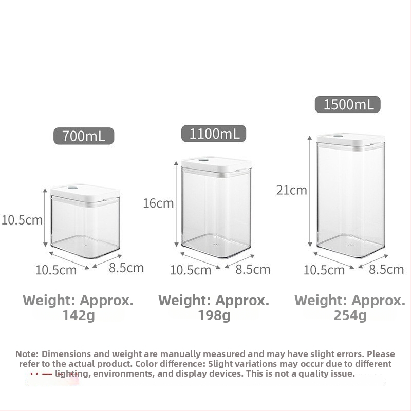 FaSoLa skaidrus kvadratinis plastikinis virtuvės grūdų laikymo indas, sandarus drėgmei atsparus, 800–1000 ml