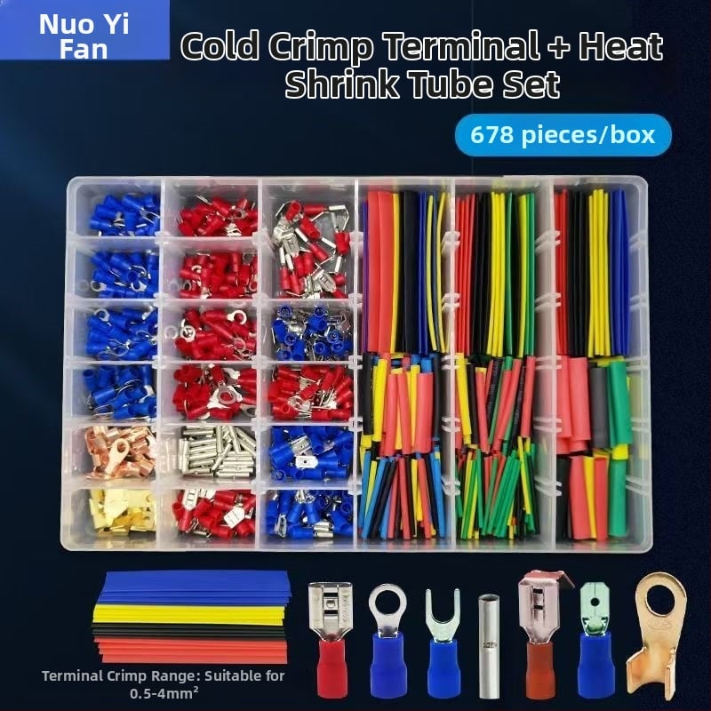 Fanlian Boxovaný set terminálnych blokov — 350 blokov + 328 tepelne zmršťovacích trubíc, spolu 678 kusov