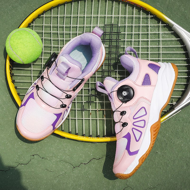 Vaikų badmintono bateliai, kvėpuojantys, lino viršus, guminė pada, apvalus pirštas, žemas kulnas