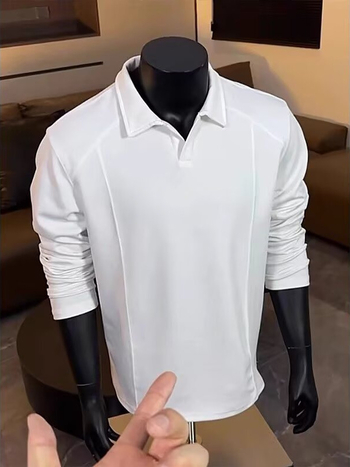 Πόλο με γιακά Henry, μακρύ μανίκι, βαμβακερό μίγμα, φαρδιά γραμμή