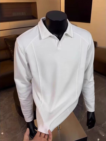 Πόλο με γιακά Henry, μακρύ μανίκι, βαμβακερό μίγμα, φαρδιά γραμμή