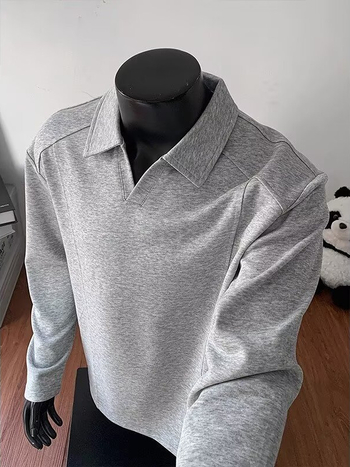 Πόλο με γιακά Henry, μακρύ μανίκι, βαμβακερό μίγμα, φαρδιά γραμμή