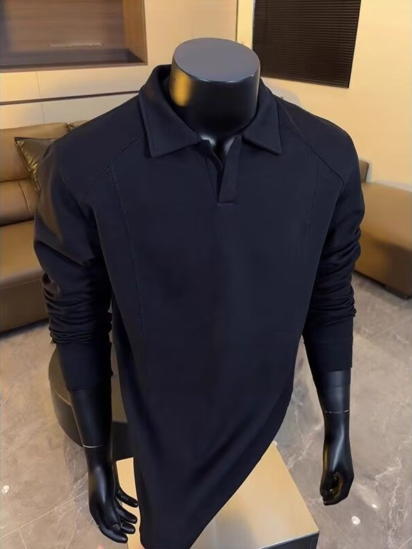 Πόλο με γιακά Henry, μακρύ μανίκι, βαμβακερό μίγμα, φαρδιά γραμμή