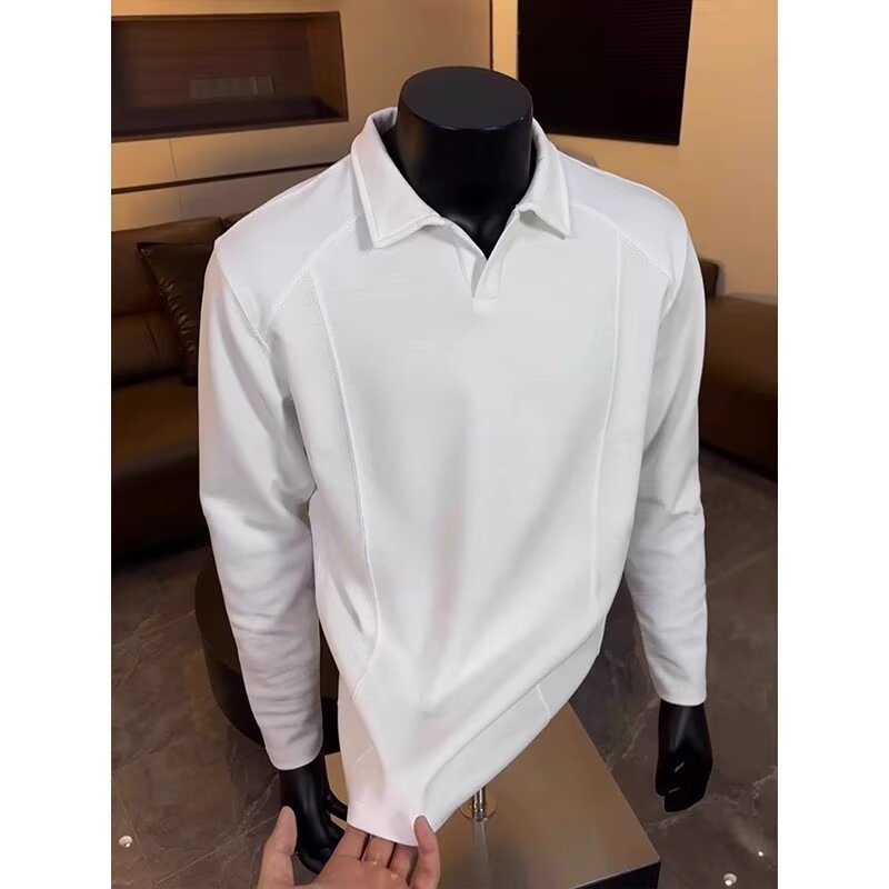 Πόλο με γιακά Henry, μακρύ μανίκι, βαμβακερό μίγμα, φαρδιά γραμμή