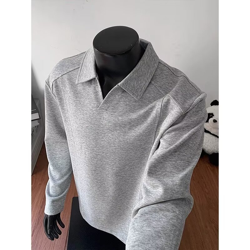 Πόλο με γιακά Henry, μακρύ μανίκι, βαμβακερό μίγμα, φαρδιά γραμμή