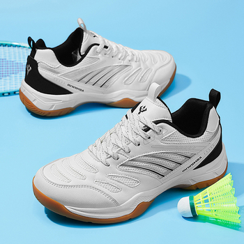 Badminton bateliai – Kvėpuojantys, Lengvi, Žemas Profilis (Viršus: Sintetinė oda; Padas: Guma; Priekinis raištis)