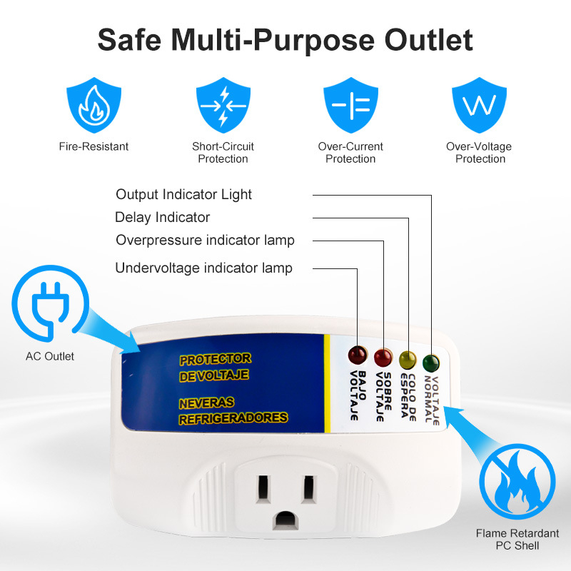 Įtampos apsauga šaldytuvui DS-125, 120V, 10A, varinis korpusas, laikmatis