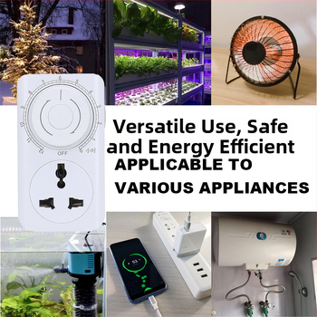 12 valandų laikmačio lizdas su įžeminimu, universalus lizdas, įkrovimo apsauga ir jungiklis