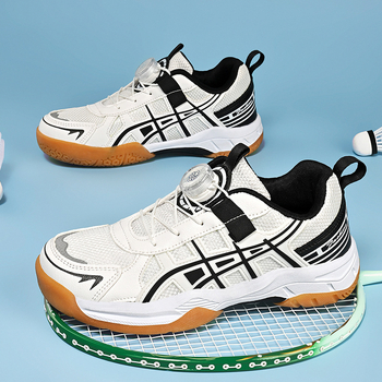 Vaikiški bateliai badmintonui su kvėpuojančia tinklo viršutine dalimi, anti-slip gumine pada, EVA vidurinė padą, žemas kulno aukštis