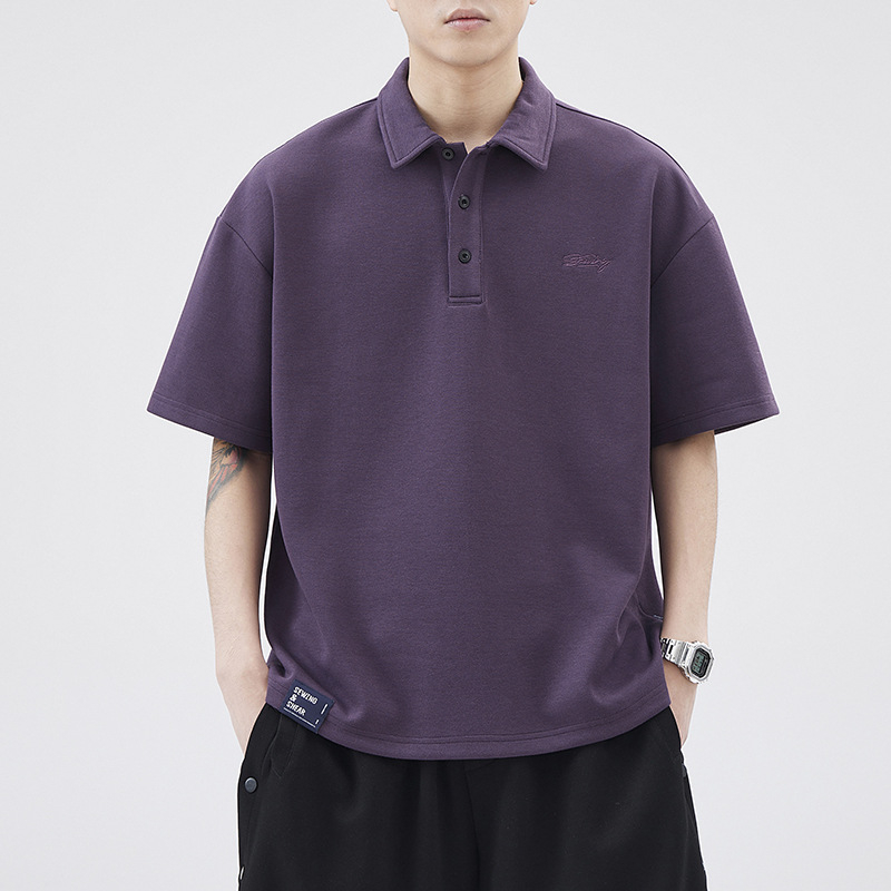 Πόλο πουκάμισο, με χαλαρή εφαρμογή, κοντές μανίκες, μονοχρωμο βαμβακερό, για καλοκαίρι