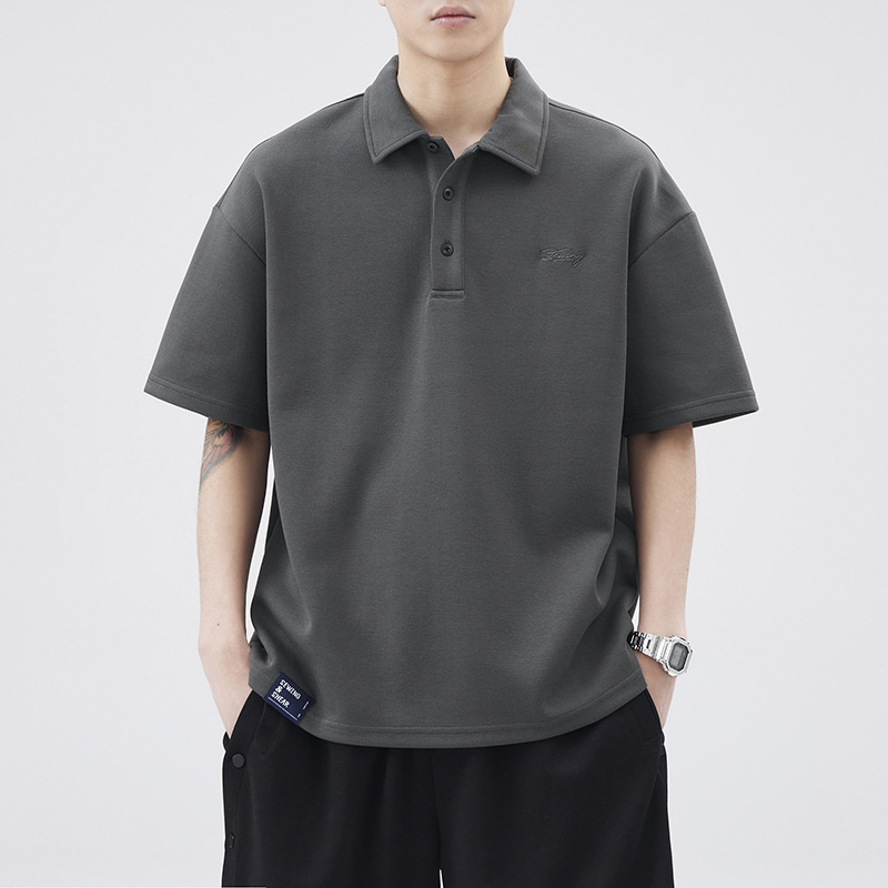 Πόλο πουκάμισο, με χαλαρή εφαρμογή, κοντές μανίκες, μονοχρωμο βαμβακερό, για καλοκαίρι