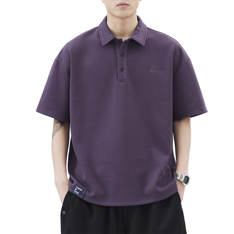 Πόλο πουκάμισο, με χαλαρή εφαρμογή, κοντές μανίκες, μονοχρωμο βαμβακερό, για καλοκαίρι