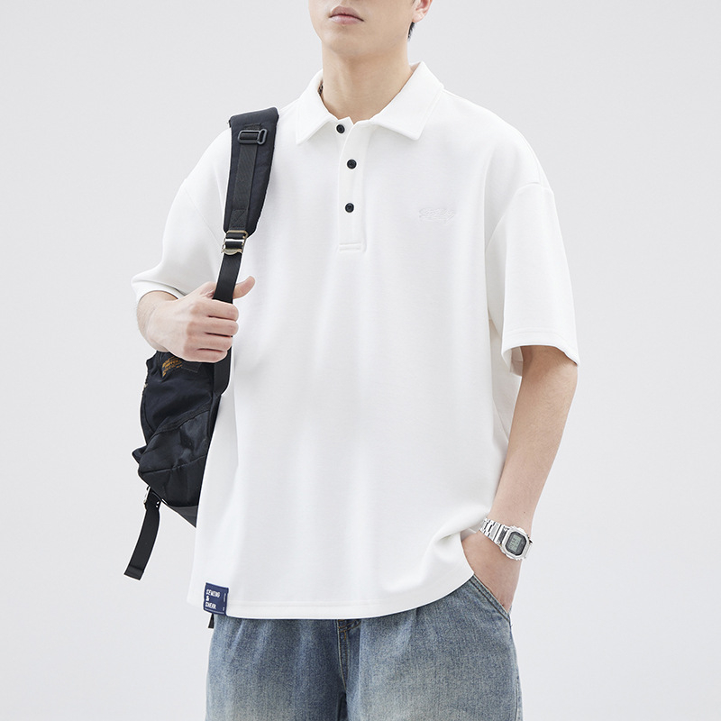 Πόλο πουκάμισο, με χαλαρή εφαρμογή, κοντές μανίκες, μονοχρωμο βαμβακερό, για καλοκαίρι