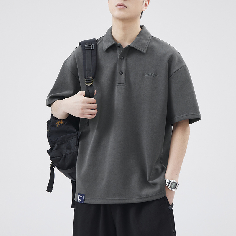 Πόλο πουκάμισο, με χαλαρή εφαρμογή, κοντές μανίκες, μονοχρωμο βαμβακερό, για καλοκαίρι