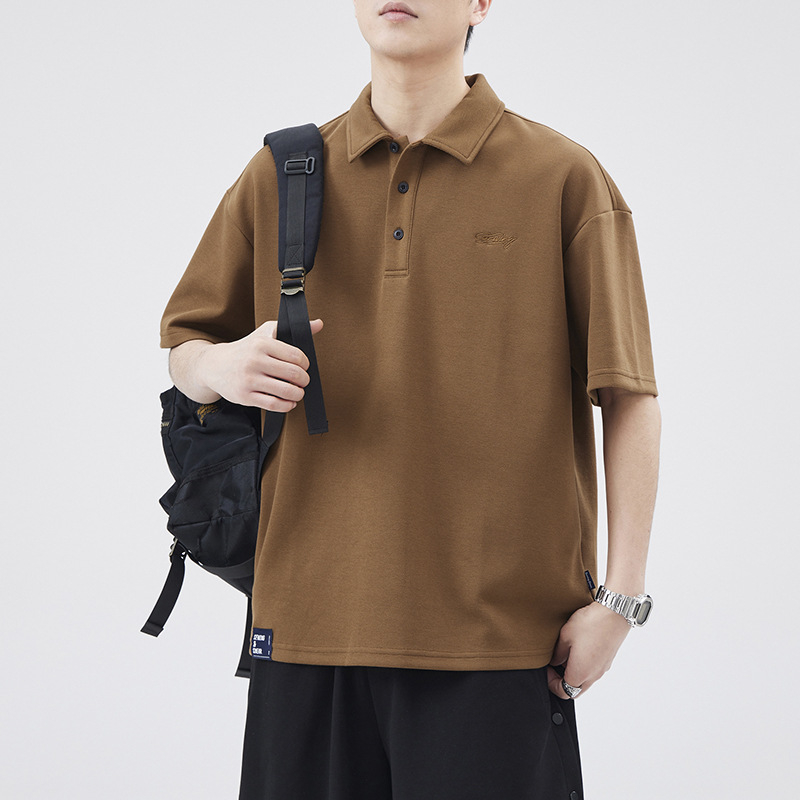 Πόλο πουκάμισο, με χαλαρή εφαρμογή, κοντές μανίκες, μονοχρωμο βαμβακερό, για καλοκαίρι