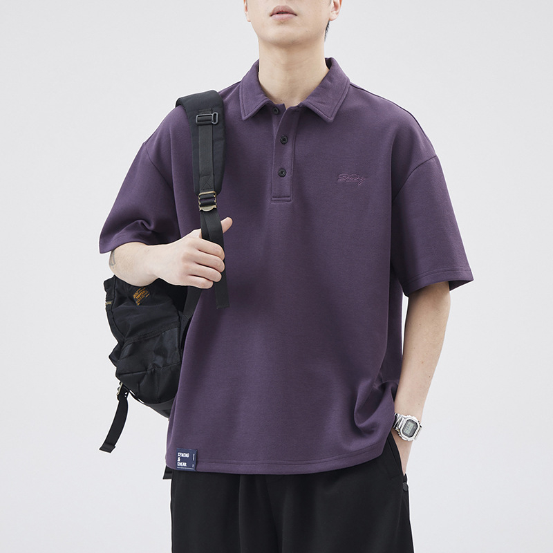 Πόλο πουκάμισο, με χαλαρή εφαρμογή, κοντές μανίκες, μονοχρωμο βαμβακερό, για καλοκαίρι