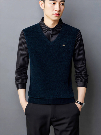 Πόλο πουκάμισο με μακριά μανίκια για τον χειμώνα, άνετη γραμμή, μοτίβο χρωματικού μπλοκ με patchwork, βαμβακερό πλεκτό ύφασμα (πολυεστέρας 64,7% / νάιλον 35,3%)