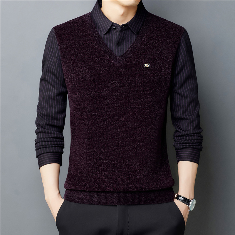 Πόλο πουκάμισο με μακριά μανίκια για τον χειμώνα, άνετη γραμμή, μοτίβο χρωματικού μπλοκ με patchwork, βαμβακερό πλεκτό ύφασμα (πολυεστέρας 64,7% / νάιλον 35,3%)