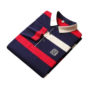 Ανδρική πόλο μπλούζα με ρίγες, μακριά μανίκια, μίγμα βαμβακιού, Φθινόπωρο 2024