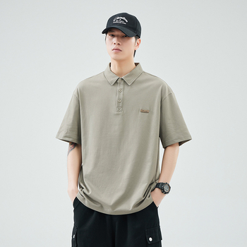 Anyang Ανδρικό κοντομάνικο πόλο πουκάμισο, άνετη γραμμή, αναπνεύσιμο βαμβάκι, λεπτομέρεια ραφής