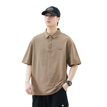 Anyang Ανδρικό κοντομάνικο πόλο πουκάμισο, άνετη γραμμή, αναπνεύσιμο βαμβάκι, λεπτομέρεια ραφής