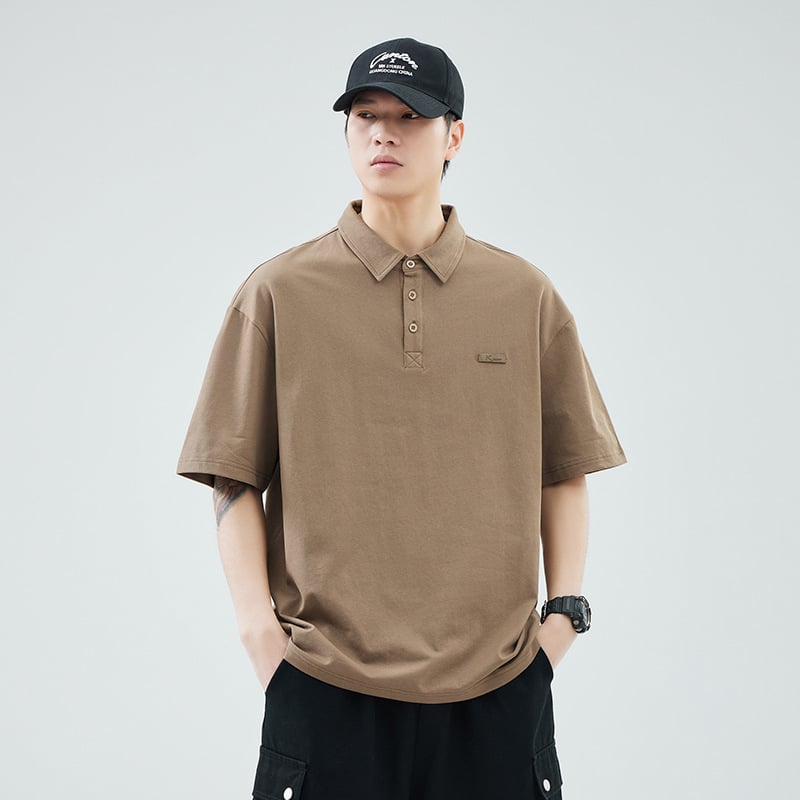Anyang Ανδρικό κοντομάνικο πόλο πουκάμισο, άνετη γραμμή, αναπνεύσιμο βαμβάκι, λεπτομέρεια ραφής