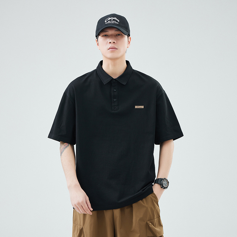 Anyang Ανδρικό κοντομάνικο πόλο πουκάμισο, άνετη γραμμή, αναπνεύσιμο βαμβάκι, λεπτομέρεια ραφής