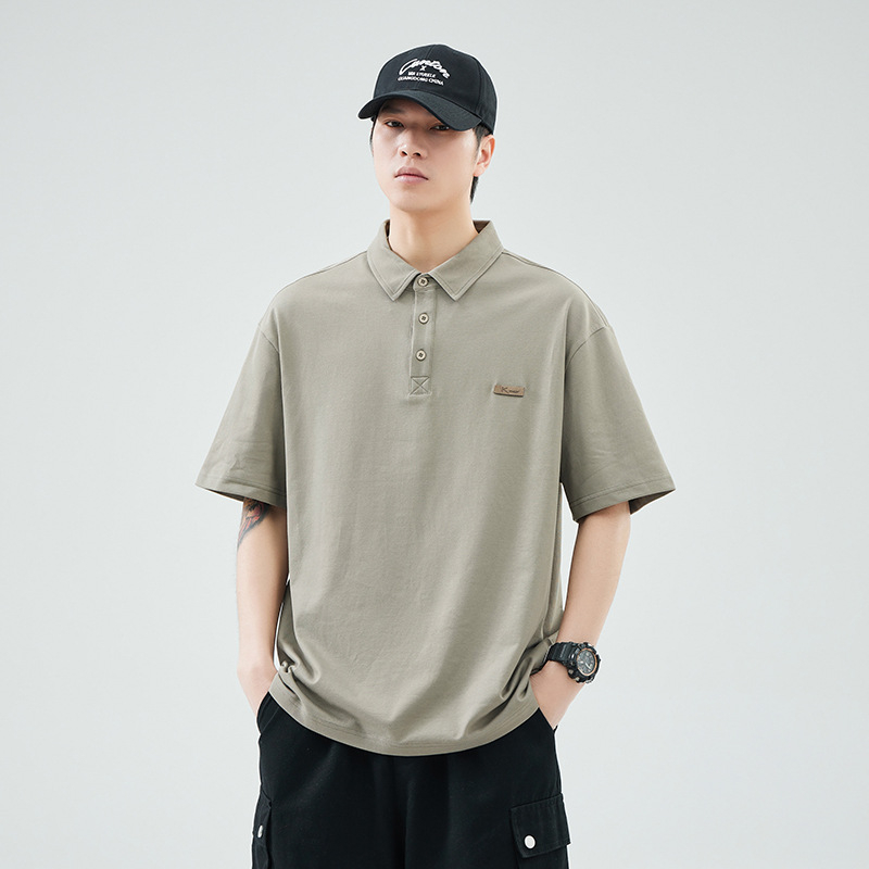 Anyang Ανδρικό κοντομάνικο πόλο πουκάμισο, άνετη γραμμή, αναπνεύσιμο βαμβάκι, λεπτομέρεια ραφής