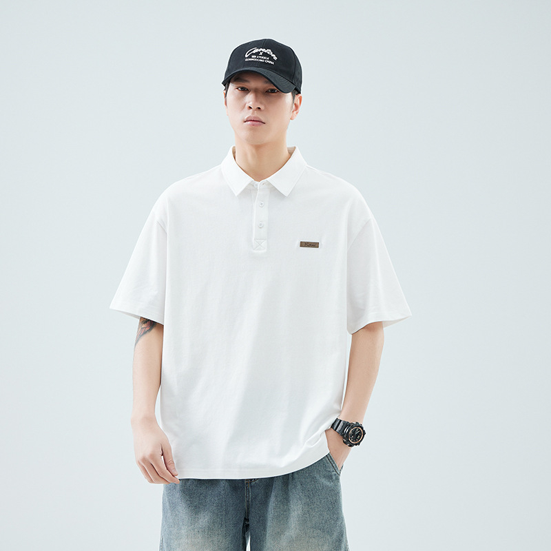 Anyang Ανδρικό κοντομάνικο πόλο πουκάμισο, άνετη γραμμή, αναπνεύσιμο βαμβάκι, λεπτομέρεια ραφής