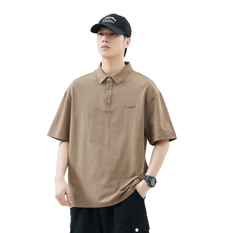 Anyang Ανδρικό κοντομάνικο πόλο πουκάμισο, άνετη γραμμή, αναπνεύσιμο βαμβάκι, λεπτομέρεια ραφής