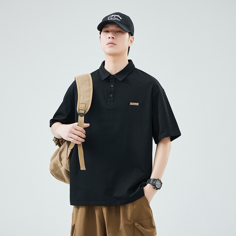 Anyang Ανδρικό κοντομάνικο πόλο πουκάμισο, άνετη γραμμή, αναπνεύσιμο βαμβάκι, λεπτομέρεια ραφής