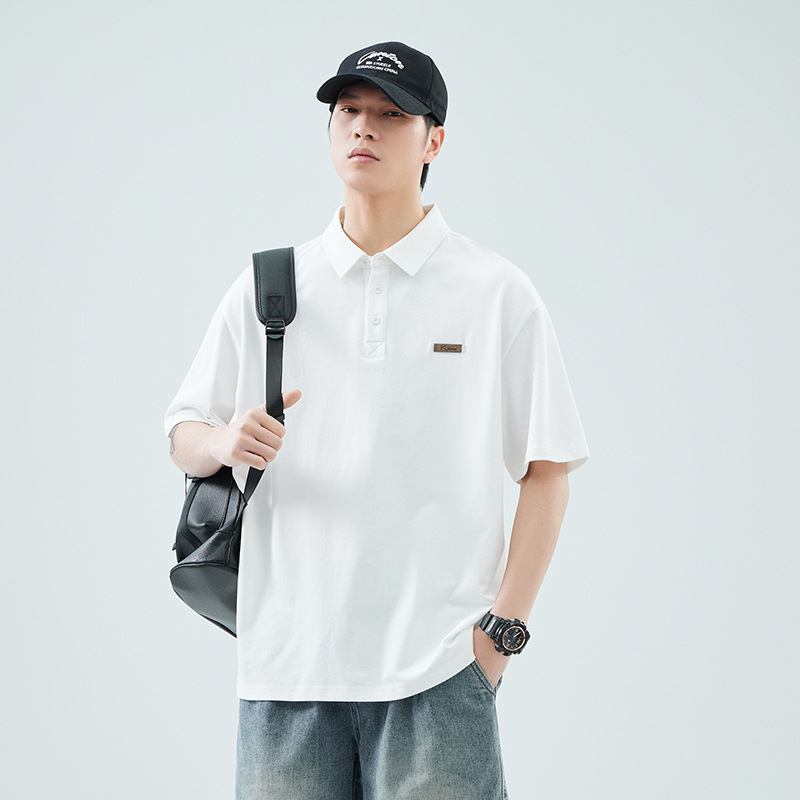 Anyang Ανδρικό κοντομάνικο πόλο πουκάμισο, άνετη γραμμή, αναπνεύσιμο βαμβάκι, λεπτομέρεια ραφής