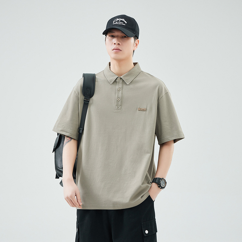 Anyang Ανδρικό κοντομάνικο πόλο πουκάμισο, άνετη γραμμή, αναπνεύσιμο βαμβάκι, λεπτομέρεια ραφής