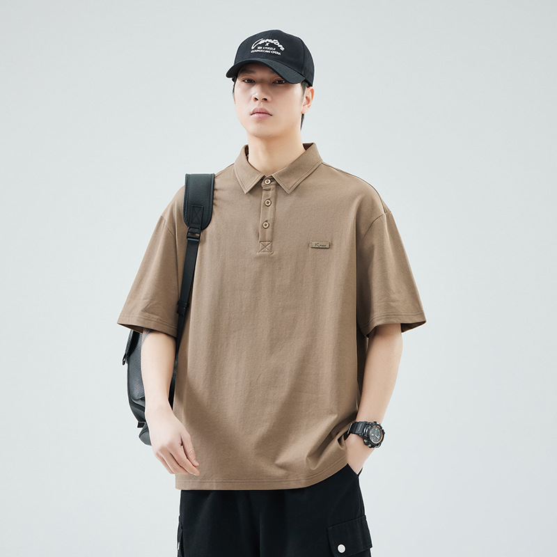 Anyang Ανδρικό κοντομάνικο πόλο πουκάμισο, άνετη γραμμή, αναπνεύσιμο βαμβάκι, λεπτομέρεια ραφής