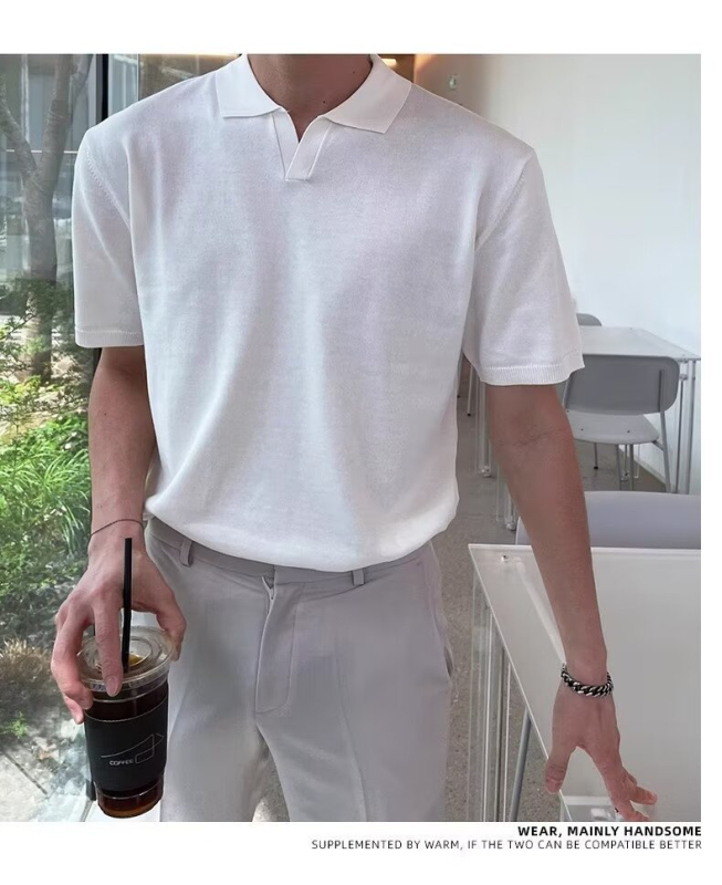 Πόλο πουκάμισο – Κορεάτικο στυλ, κοντό μανίκι, άνετη γραμμή, λεπτό ύφασμα