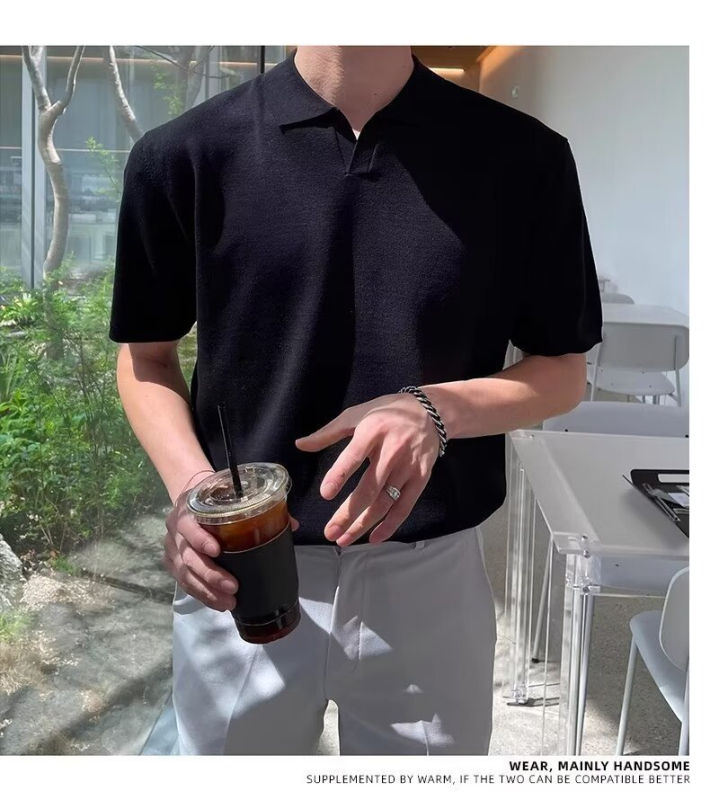 Πόλο πουκάμισο – Κορεάτικο στυλ, κοντό μανίκι, άνετη γραμμή, λεπτό ύφασμα
